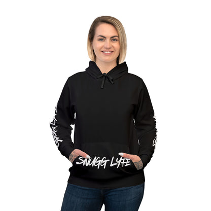 Athletic Hoodie — "SNUGG LYFE" Graphic Pullover with Sleeve Script