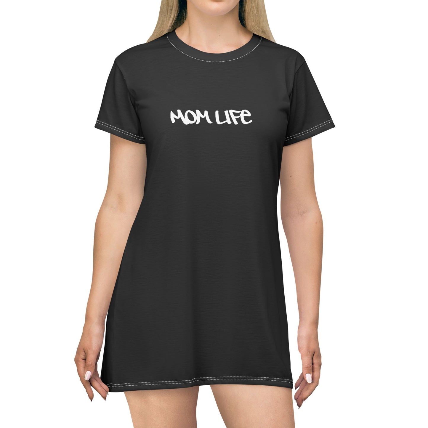 Mom Life T-Shirt Dress – Casual Black Graphic Dress for Moms