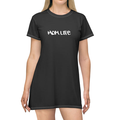 Mom Life T-Shirt Dress – Casual Black Graphic Dress for Moms
